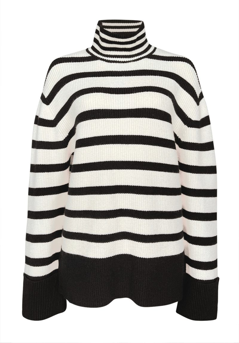 Buffalo David Bitton Drew Black Stripe Women's Funnel Neck Sweater - SW0020F