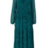 Buffalo David Bitton Aviva Fall Floral Green Women's Tie Neck Midi Dress - WD0016F