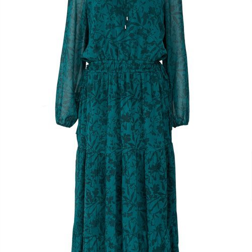 Buffalo David Bitton Aviva Fall Floral Green Women's Tie Neck Midi Dress - WD0016F  