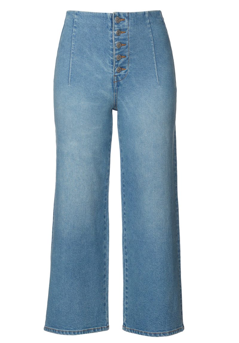 Buffalo David Bitton High Rise Cropped and Buttoned Adela Jeans - BL15874 Color INDIGO