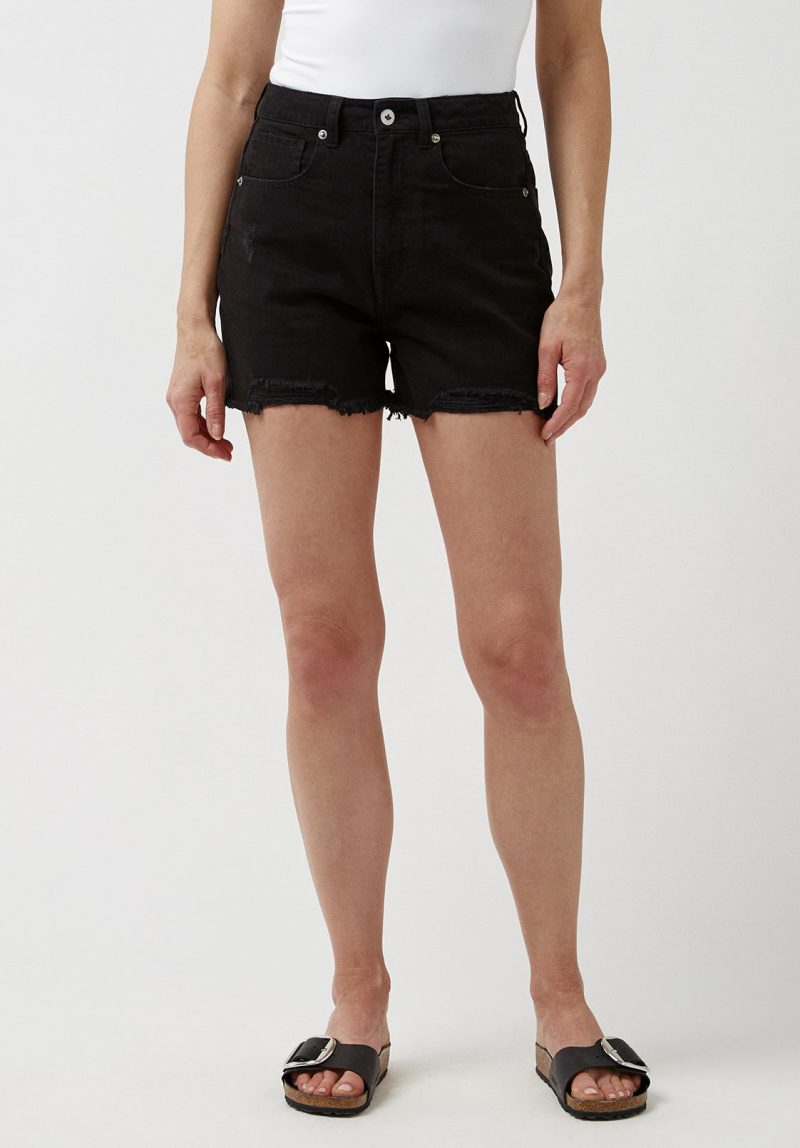 Buffalo David Bitton Super High Rise Joanna Frayed Shorts - BL15913 Color BLACK