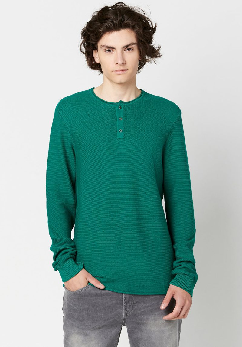 Buffalo David Bitton Wamill Cotton Henley - BM23691 Color ULTRA GREEN