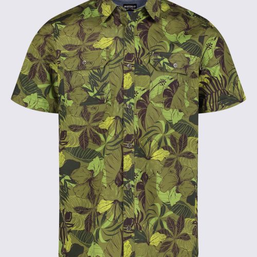 Buffalo David Bitton Sayool Men’s Woven Short Sleeve Shirt in Leaf Print, Moss Green - BM24282 Color 