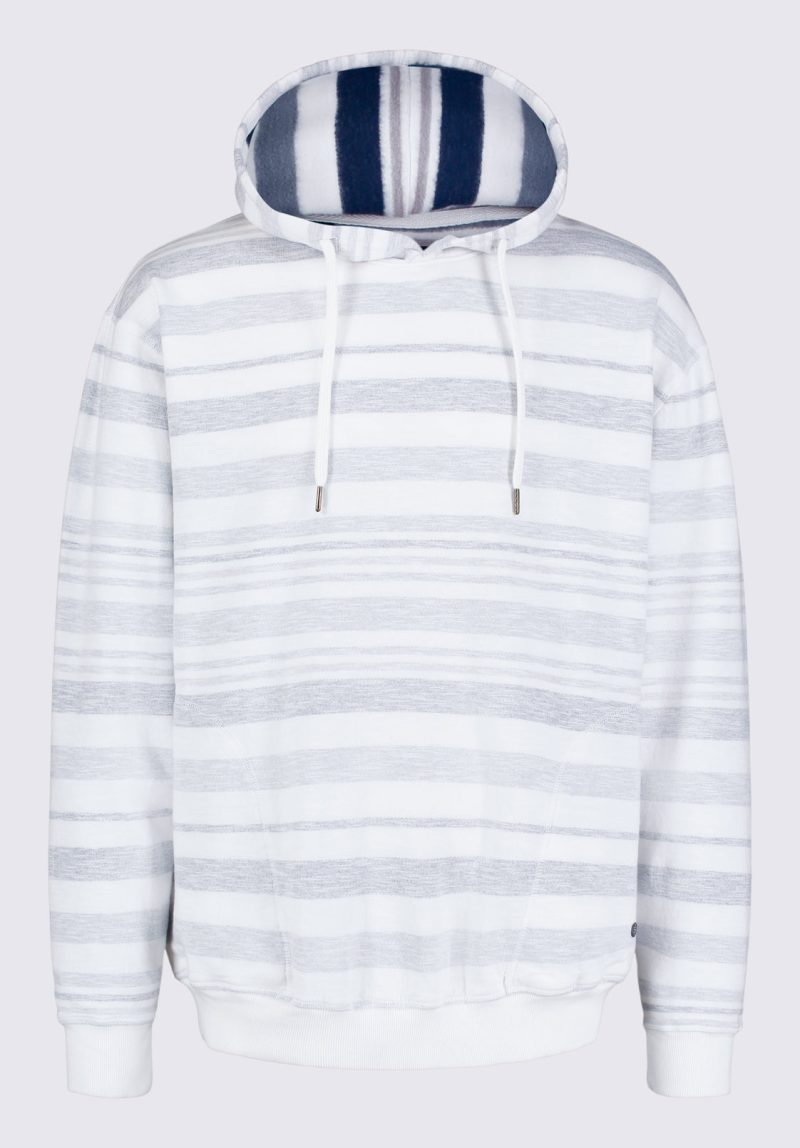 Buffalo David Bitton Fazel Men's Striped Hoodie, White with Light Blue - BM24456 Color