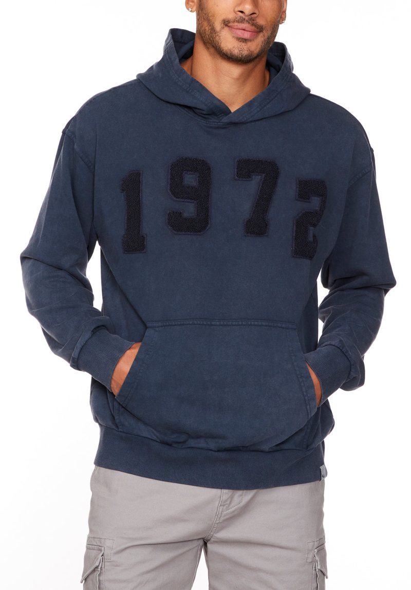 Buffalo David Bitton Farhim Men's Hoodie with Textured Appliqué, Midnight blue - BM24517