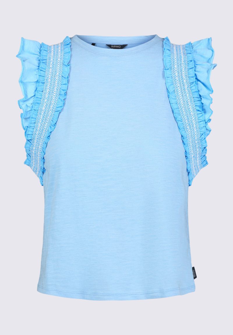 Buffalo David Bitton Betina Women's Ruffled Cropped Tank Top, Blue - KT0143S Color