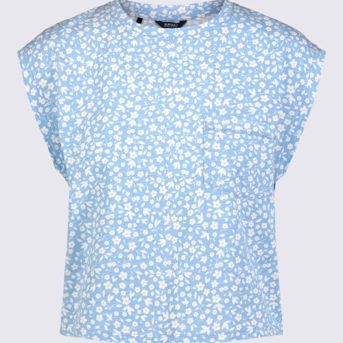 Buffalo David Bitton Amandine Women's Cap-Sleeve Crop Top, Blue with White Flowers - KT0148S Color 