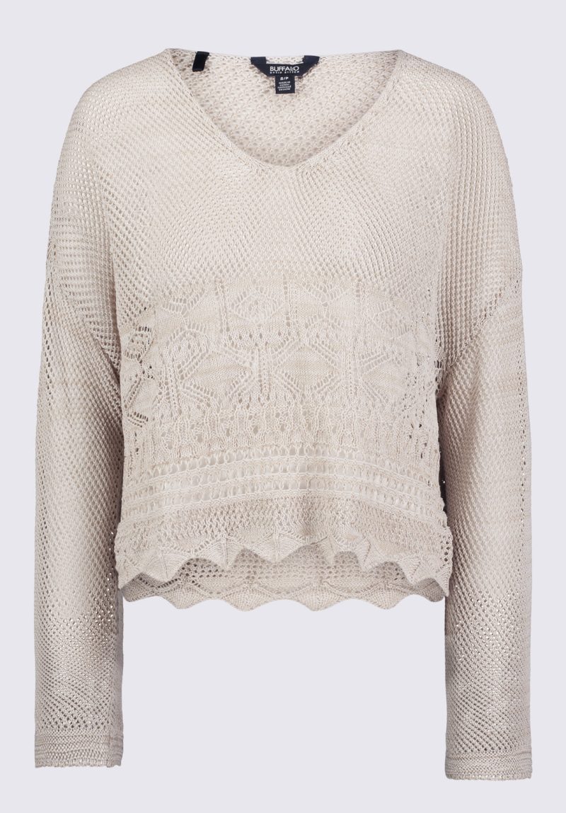 Buffalo David Bitton Cornelia Women's Crochet Cropped Sweater, Tan - SW0056S Color