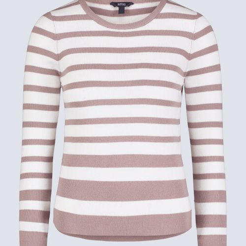 Buffalo David Bitton Scotlyn Women's Striped Long-Sleeve Sweater, White & tan - SW0103H