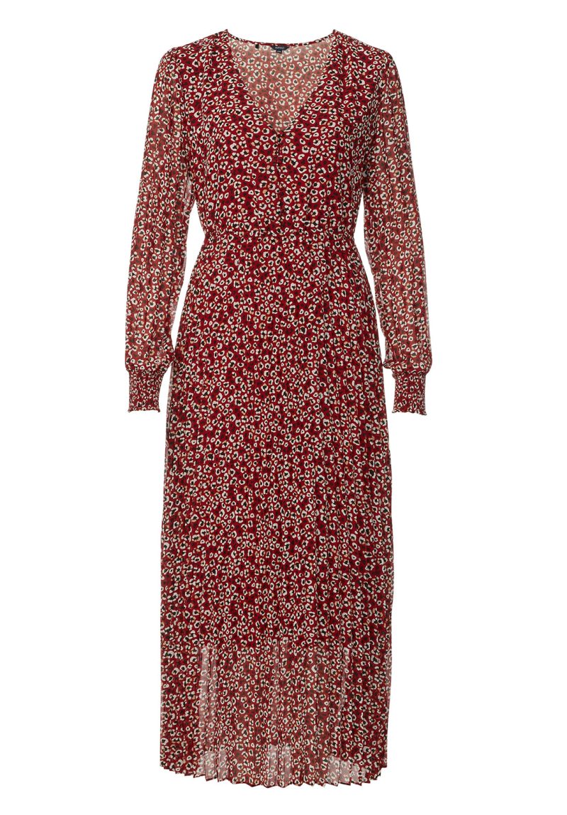 Buffalo David Bitton Amalfi Red Leopard Women's Long Sleeve V-neck Dress - WD0018H Color RED LEOPARD