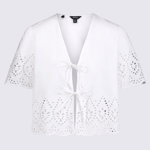 Buffalo David Bitton Dolly Women's Short-Sleeve Tie Front Crop Blouse, White - WT0104S Color 