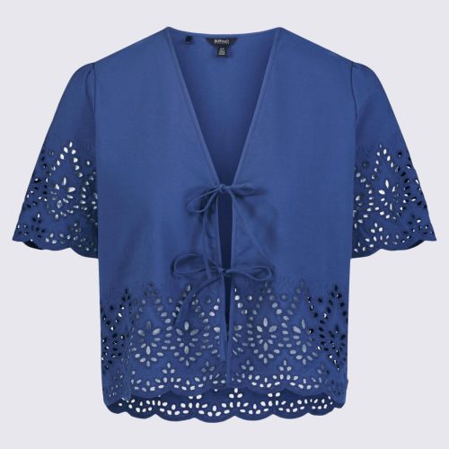 Buffalo David Bitton Dolly Women's Short-Sleeve Tie Front Crop Blouse, Navy - WT0104S Color